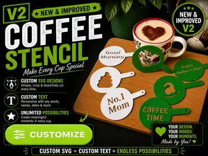 Coffee Stencil Creator V2 (SVG + Text) Parametric