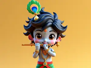 Lord Krishna Child Form Playing Flute - Colored