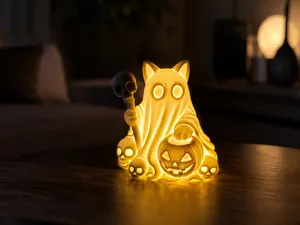 Geisterkatze "Nachtpfote" mit Kuerbislaterne (LED)