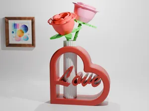 Love Heart Vase With Rose for Valentines Day