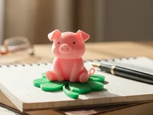 Lucky New Year Pig on Four-Leaf Clover
