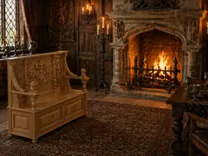 Mini Intracately Carved Settle, High-back bench