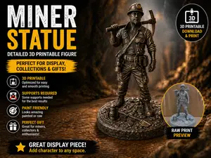 Detailed Coal Miner Statue–Mining Worker Figurine