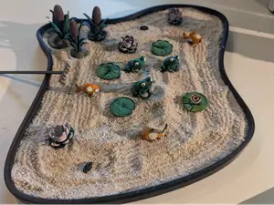 Zen Garden Pond - Frogs, Fish, Lotus & Cattails