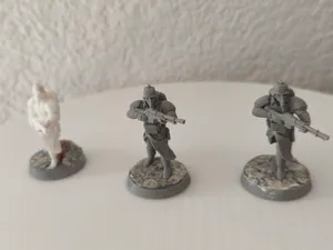 40k Three gasmask men with rifle