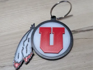 University of Utah Drum & Feather Keychain