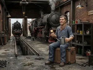 Train driver with an oil can