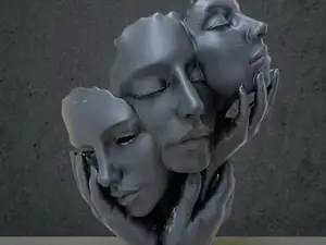 Minimalist Three Faces Art Sculpture