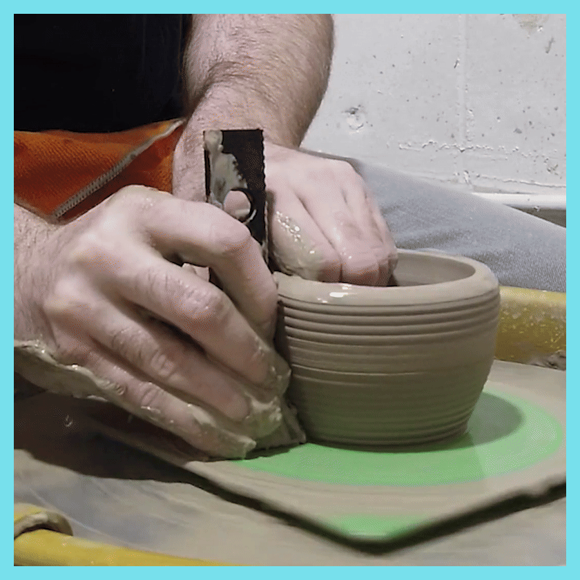 Two Round Lined Pottery Cup - Rib / Shaping Tool