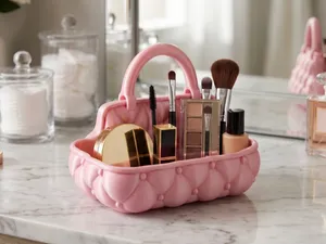 Quilted Vanity Tray w Handle Decorative CatchAll