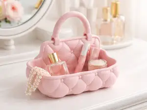 Quilted Vanity Tray w Handle Decorative CatchAll