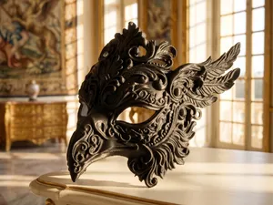 Baroque Griffin Mask - The Ebony Guardian Art