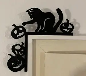 Halloween door corner with cat