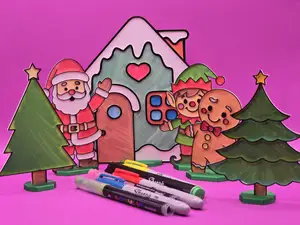 Christmas Festive Coloring Craft House Tree Santa