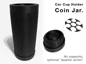 Car Cup Holder Coin Jar w/ Quarter Sorter