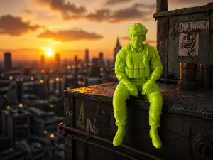 Sitzender taktischer Soldat als Regalfigur