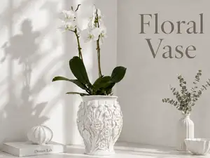 Floral Relief Vase - Elegant Flower Pot