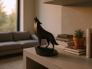 Unique Minimalist Howling Wolf on Pedestal 