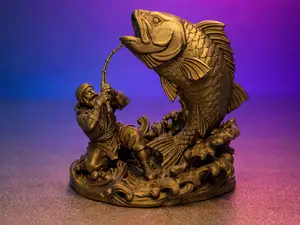 "Big Catch" Angler mit Sprungfisch Skulptur