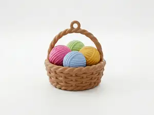Wicker Basket with Yarn Balls Keychain