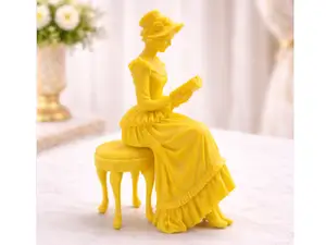 Elegant Victorian Lady Reading on Stool