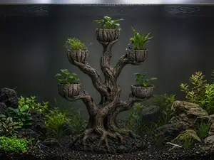 Arredo per acquario con vasi per piante