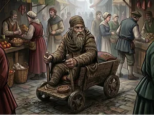 Homeless beggar on a cart