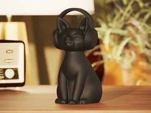 Groove Cat Sculpture - Cat Wearing Headphones
