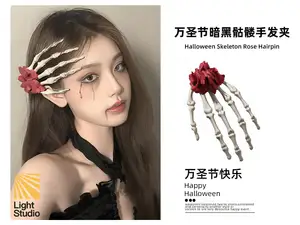 Halloween Dark Skeleton Hand Rose Hairpin
