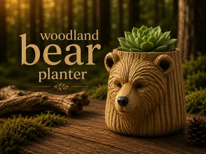 Woodland Bear Planter  - Rustic Wood Style