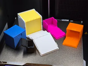 Box with dual-side print-in-place hinges