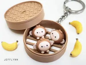 Monkey Bun Fidget Keychain (Dim Sum)