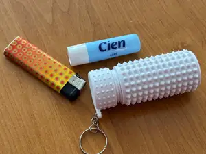 Little Ouchie, chapstick, pill bottle keychain