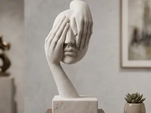 The Minimalist: Surrealist Veiled Face Sculpture