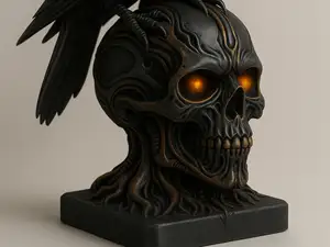 The Watcher – Raven and Skull Symbolic Sculpture