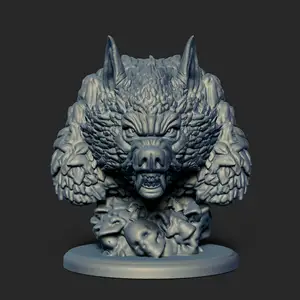 Werewolf bust with skull base