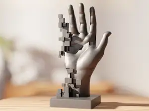Pixelated Hand Sculpture – Contemporary Glitch Art