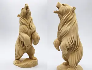 Wood Carved Rearing Grizzly Statue