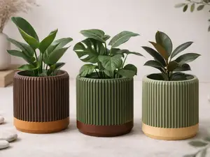 Modern Japandi Ribbed Plant Pot with drainage