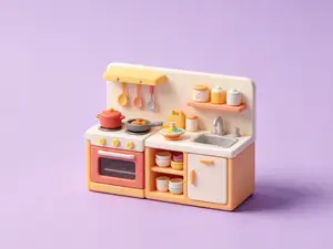 迷你厨房模型-六一儿童节过家家玩具-女孩礼物涂色玩具