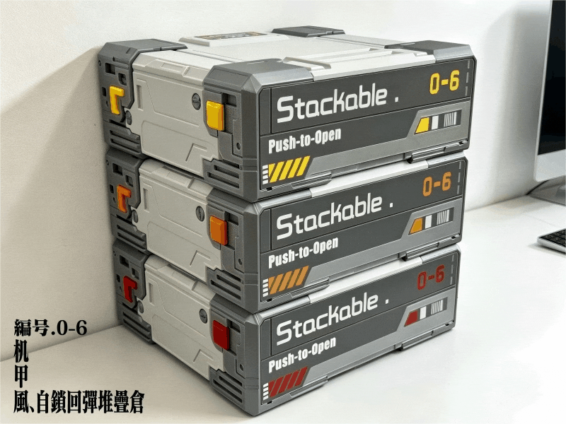 机甲风自锁回弹可堆叠抽屉式收纳盒