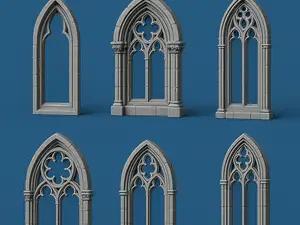 Gothic Cathedral Window Set –6 Ornate Stone Frames