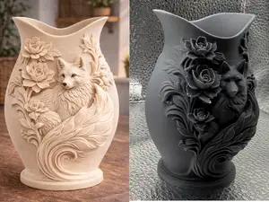 Fox Relief Vase Floral Elegant Nature Animal Art