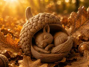 Sleeping Squirrel in Acorn Woodland Autumn Decor
