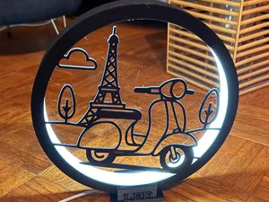 LED Ring Lampe inkl. Rahmen mit Roller Paris Motiv