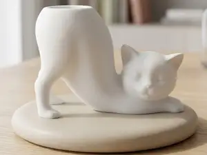治愈系伸懒腰猫咪桌面摆件创意可爱多功能收纳筒笔筒化妆猫咪造型绿植插花盆栽装饰品北欧风小猫摆件烟灰缸
