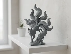 Elegant Nine-Tailed Kitsune Fox Sculpture