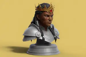 Fantasy King Bust Statue Crowned Warrior Sculpture Decor