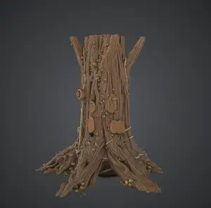 Hollow Tree Stump Terrain – Forest Scatter Scenery with Roots and Mushrooms