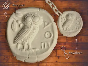 Greek Owl of Athena Tetradrachma Coin with magnet space or Keychain / memory greek - Souvenir from•de Greece•Athens•Grèce•Athènes